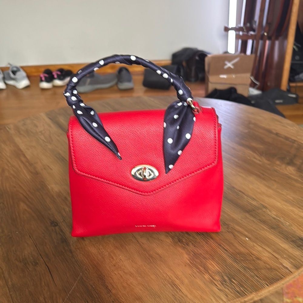 Red Handbag with Polka Dot Scarf